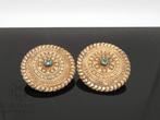 Paire de grandes boucles doreilles en or et turquoise – «