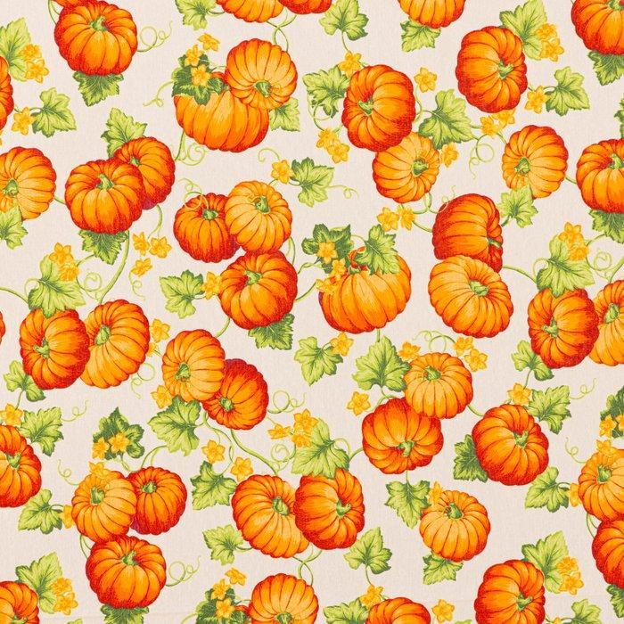 Decoratief stof - Herfstontwerp - Oranje pompoenen en gele, Antiek en Kunst, Antiek | Tapijten, Tafelkleden en Textiel