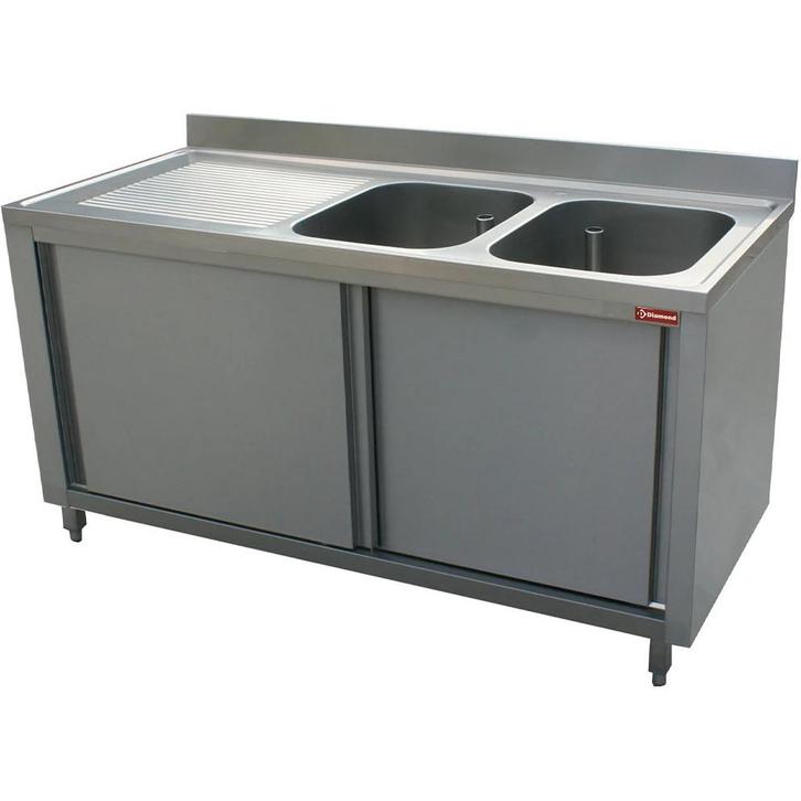 Spoeltafel | RVS | 2 Spoelbakken (Rechts) + Afdruipvlak |, Zakelijke goederen, Horeca | Keukenapparatuur, Nieuw in verpakking