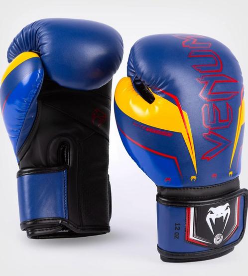 Venum Elite Evo Muay Thai Bokshandschoenen Blauw Geel, Sports & Fitness, Boxe, Envoi