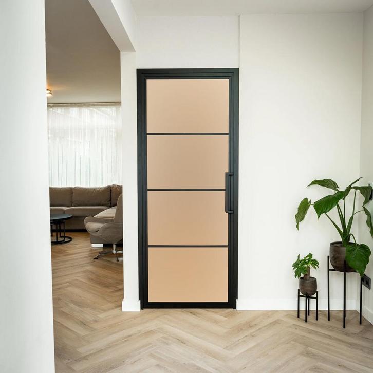 Stalen Binnendeur - 4 Vlaks - Mat glas, Doe-het-zelf en Bouw, Deuren en Vliegenramen, Nieuw, Metaal, Binnendeur, 200 tot 215 cm