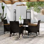 vidaXL 5-delige Bistroset poly rattan en gehard glas zwart, Tuin en Terras, Verzenden, Nieuw
