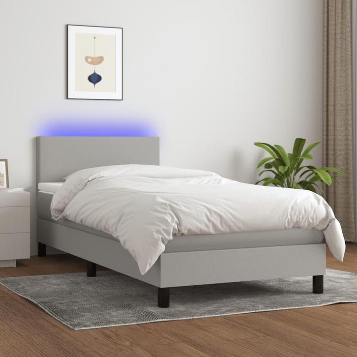 vidaXL Boxspring met matras en LED stof lichtgrijs 90x200 cm, Huis en Inrichting, Slaapkamer | Bedden, Nieuw, Verzenden