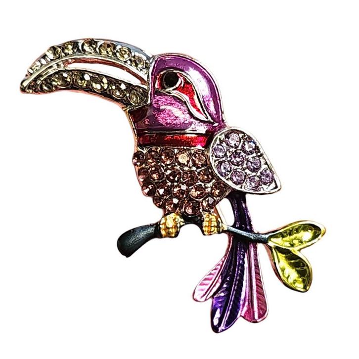Fako Bijoux - Broche - Vogel - Toekan - 40x44mm – Paars, Handtassen en Accessoires, Broches, Verzenden