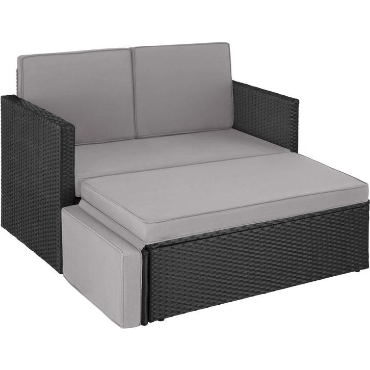 tectake Wicker loungesofa Corfu - zwart / grijs, Tuin en Terras, Tuinsets en Loungesets, Verzenden