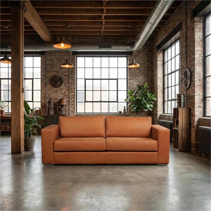 Leren bank Flow - 3 zits - Rancho Cognac (cognac) - Poten, Antiek en Kunst, Antiek | Meubels | Stoelen en Sofa's, Ophalen of Verzenden