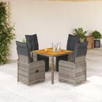 vidaXL 5-delige Bistroset met kussens poly rattan grijs, Tuin en Terras, Tuinsets en Loungesets, Verzenden, Nieuw