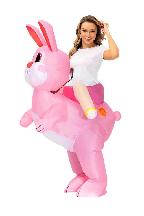 KIMU® Opblaas Kostuum Zittend Op Konijn Roze Opblaasbaar pak, Kleding | Dames, Carnavalskleding en Feestkleding, Nieuw, Ophalen of Verzenden