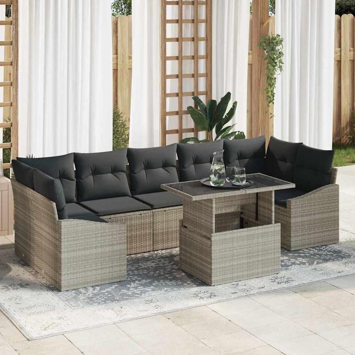 vidaXL Tuinbank Set met opslag 8 pcs Lichtgrijs Poly rattan, Tuin en Terras, Tuinsets en Loungesets, Nieuw, Verzenden