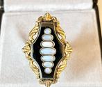 Ring - 18 karaat Geel goud - 0.40ct. tw. Opaal - Onyx -, Handtassen en Accessoires, Ringen, Nieuw