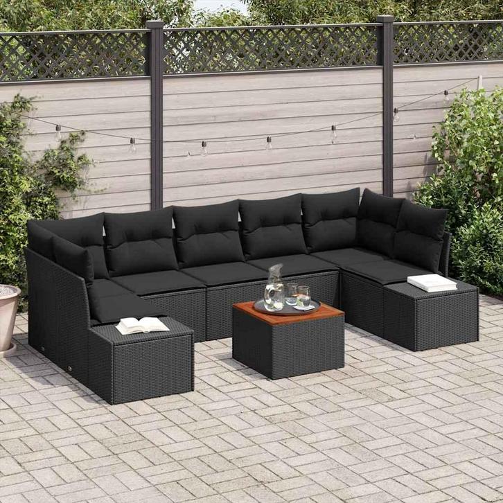 vidaXL Tuinbank Set met opslag 8 pcs Zwart poly rattan, Tuin en Terras, Tuinsets en Loungesets, Nieuw, Verzenden
