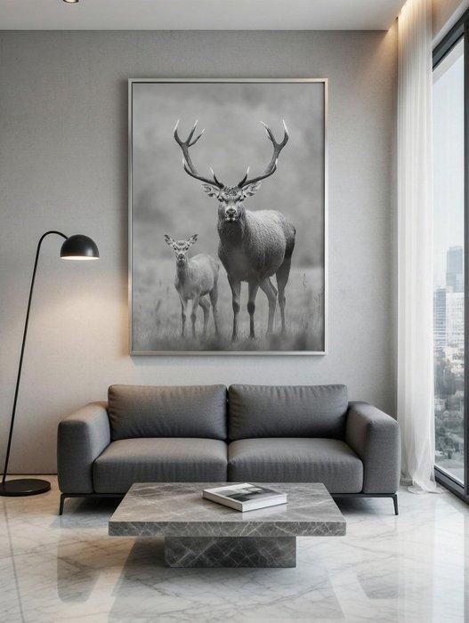 LuneDesign - Deer and Roe Deer -Printing on canvas, Antiquités & Art, Art | Objets design