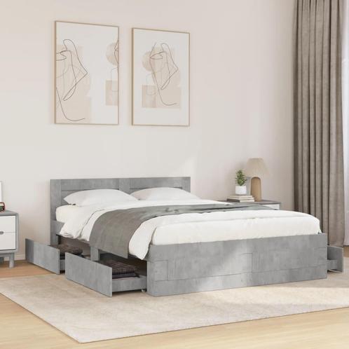 vidaXL Bedframe met hoofdeinde bewerkt hout betongrijs, Huis en Inrichting, Slaapkamer | Bedden, Nieuw, Verzenden