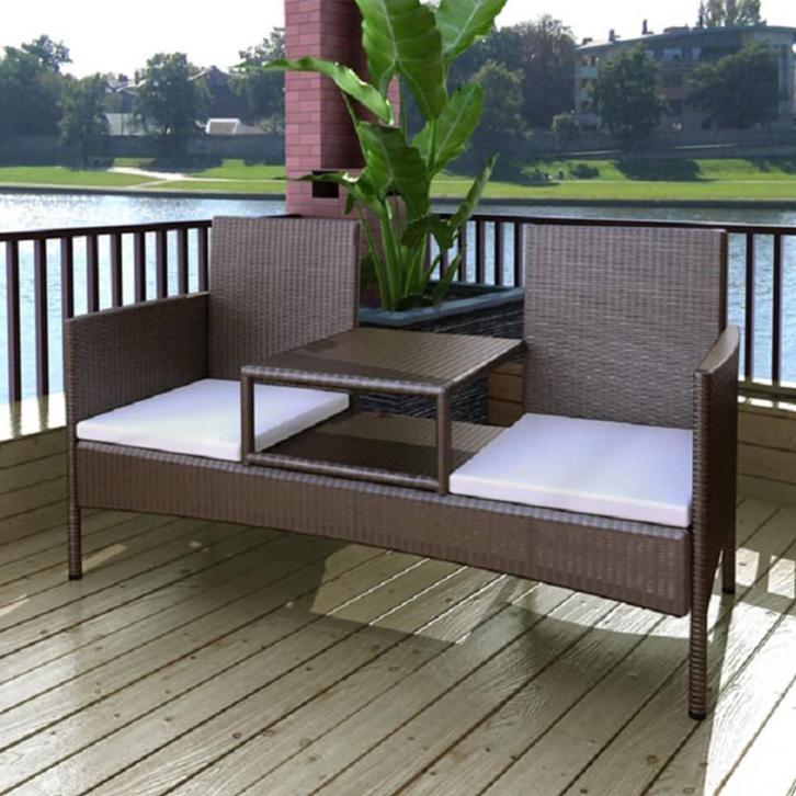 vidaXL Tuinbank 2-zits met tafeltje poly rattan bruin, Tuin en Terras, Tuinsets en Loungesets, Nieuw, Verzenden