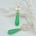 Koraal - Zilver, Verguld - Oorbellen - Roze koraal en jade, Antiquités & Art
