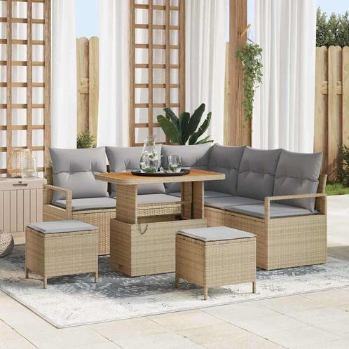vidaXL Tuinbank Set met kussen 8 pcs Beige Poly rattan, Tuin en Terras, Tuinsets en Loungesets, Nieuw, Verzenden