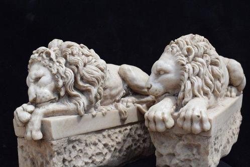 Figuur - Koppel marmeren leeuwen, Antiek en Kunst, Curiosa en Brocante