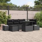 vidaXL Tuinbank Set 7 pcs Zwart Poly riet, poedercoated, Tuin en Terras, Verzenden, Nieuw