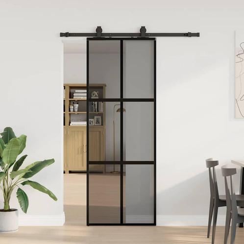 vidaXL Schuifdeur met beslagset 76x205 cm gehard glas zwart, Doe-het-zelf en Bouw, Deuren en Vliegenramen, Nieuw, Verzenden