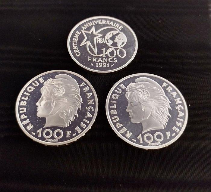 France. 100 Francs 1991/1993 (lot de 3 monnaies en argent, Timbres & Monnaies, Monnaies | Europe | Monnaies non-euro