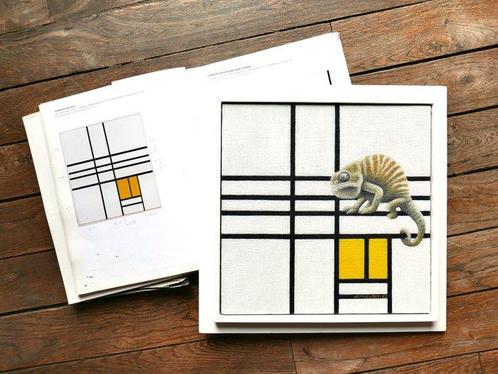 Jos Verheugen - Free after Mondrian, with Chameleon (M917), Antiek en Kunst, Kunst | Schilderijen | Modern