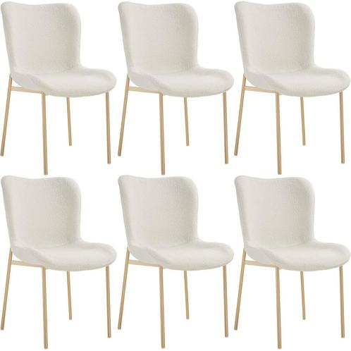 tectake Gestoffeerde stoel Tessa - Bouclé wit/goud, Set van, Huis en Inrichting, Stoelen, Verzenden