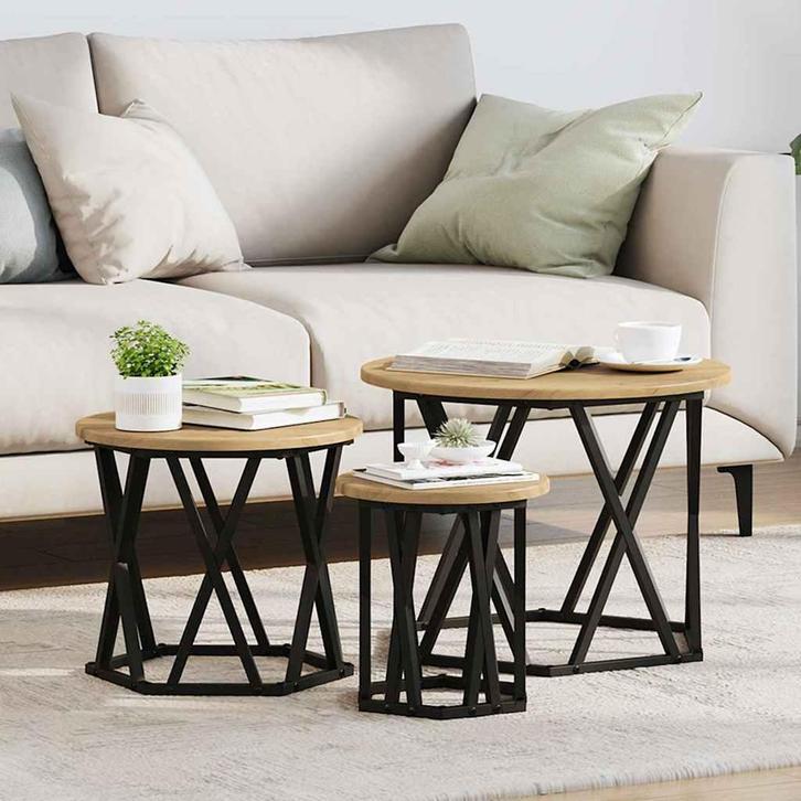 vidaXL Nestende Side Table 3 pcs Artisan Eiken, Huis en Inrichting, Tafels | Salontafels, Nieuw, Verzenden
