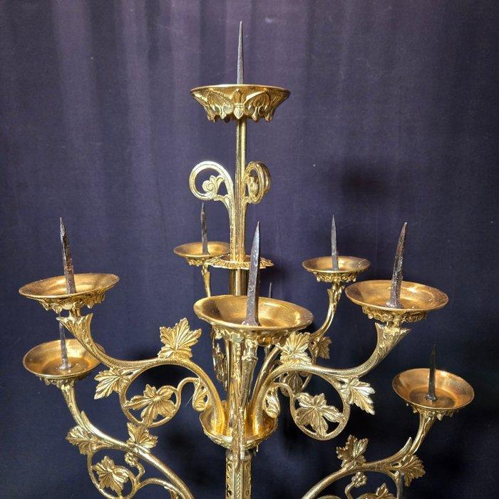 Kandelaber - Verguld brons - Bronzen kerk kandelaar, Antiek en Kunst, Antiek | Klokken