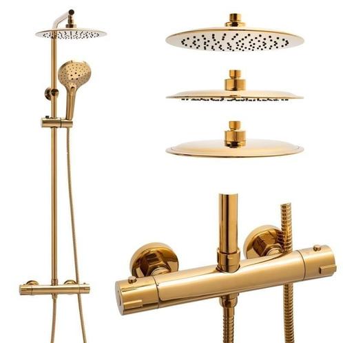 Luxe Gouden Regendoucheset met Thermostaatkraan - 25 cm -..., Doe-het-zelf en Bouw, Sanitair, Nieuw, Ophalen of Verzenden