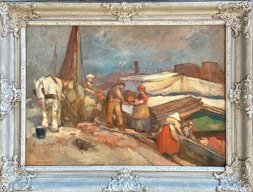 August Willem van Voorden (1881-1921) - Loading A Barge At, Antiek en Kunst, Kunst | Schilderijen | Klassiek