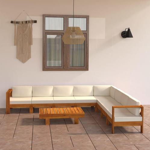 vidaXL 9-delige Loungeset met crèmewitte kussens acaciahout, Tuin en Terras, Tuinsets en Loungesets, Loungeset, Nieuw, Verzenden