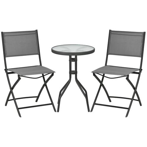 Tuinbistroset - Inklapbaar - Staal - Grijs, Tuin en Terras, Tuinsets en Loungesets, Nieuw, Ophalen of Verzenden