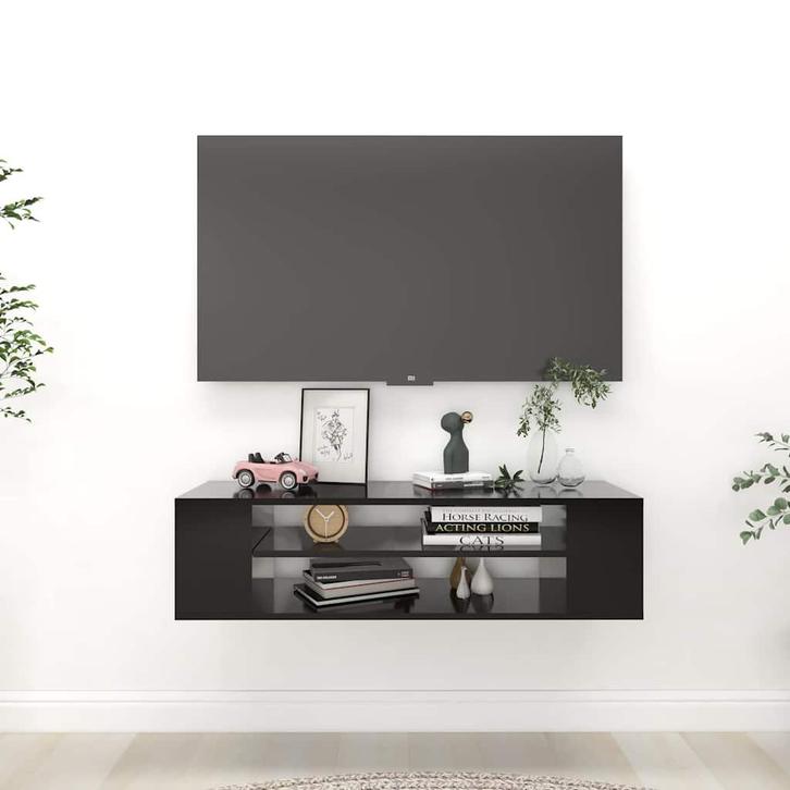 vidaXL Tv-hangmeubel 100x30x26,5 cm bewerkt hout zwart, Huis en Inrichting, Kasten |Televisiemeubels, Nieuw, Verzenden