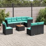 vidaXL 9-delige Loungeset met kussens poly rattan zwart, Verzenden, Loungeset