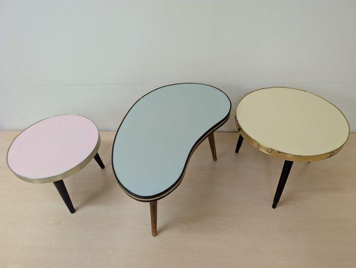 Bijzettafel - Hout, Messing - Drie bijzettafels -, Antiek en Kunst, Kunst | Designobjecten