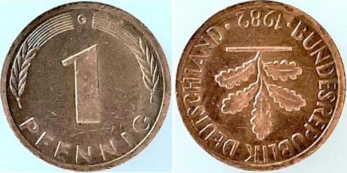 1982g Duitsland 1 Pfennig 1982 G Stempeldrehung 180° fran.., Postzegels en Munten, Munten | Europa | Niet-Euromunten, België, Verzenden