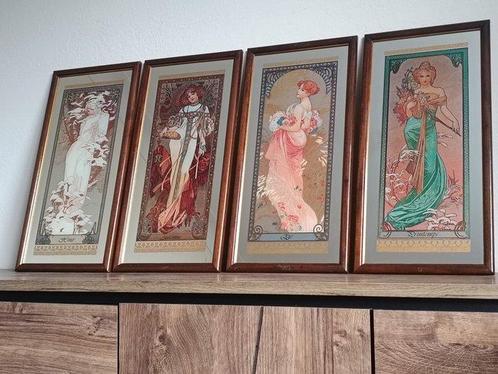 Alphonse Mucha (After) - Wandspiegel (4)- De 4 seizoenen  -, Antiquités & Art, Curiosités & Brocante