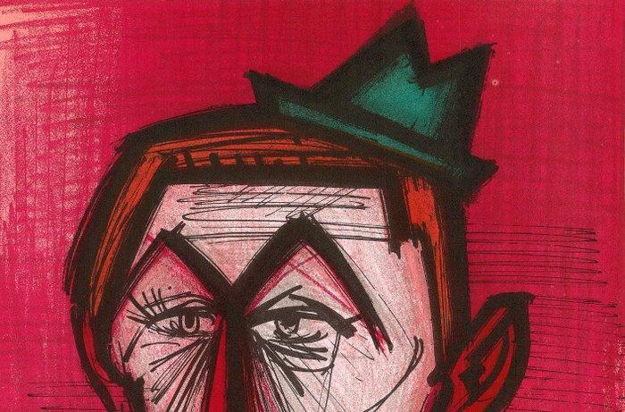 Bernard Buffet (1928-1999) - Le clown au fond rouge, Antiquités & Art, Antiquités | Autres Antiquités