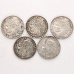 France. 5 Francs 1849/1851 Ceres (5 stuks)