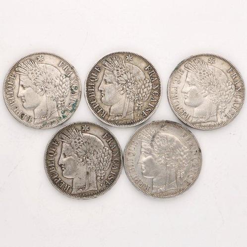 France. 5 Francs 1849/1851 Ceres (5 stuks), Postzegels en Munten, Munten | Europa | Niet-Euromunten