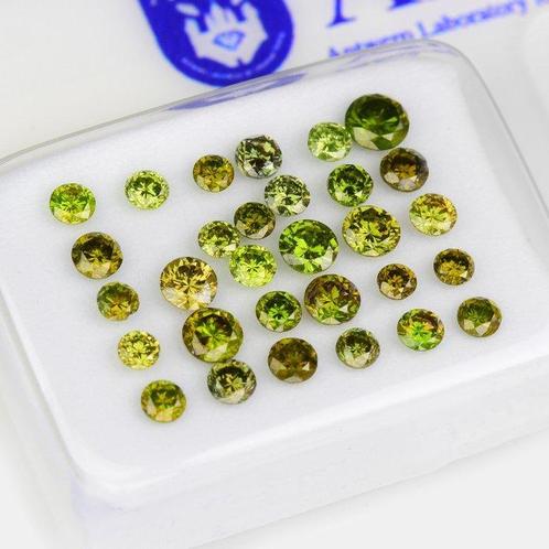 30 pcs Diamant (Kleurbehandeld) - 1.08 ct - Rond - Fancy,, Handtassen en Accessoires, Edelstenen