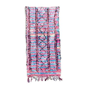 Handwoven Berber Boucherouite Moroccan Rug - Pink Blue Black