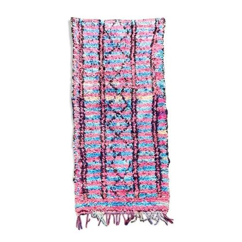Handwoven Berber Boucherouite Moroccan Rug - Pink Blue Black, Huis en Inrichting, Stoffering | Tapijten en Vloerkleden