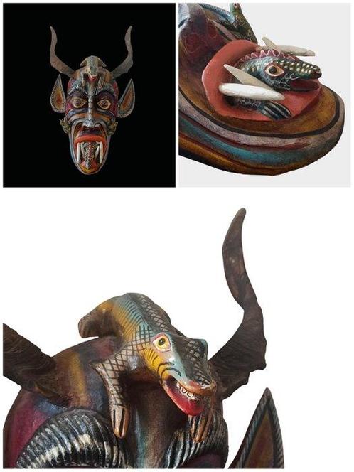 Sculpture, Mascherone - Diavolo - 1950 Ca - 82 cm - Bois,, Antiek en Kunst, Curiosa en Brocante