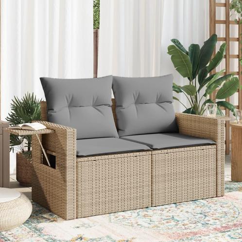 vidaXL Tuinbank 2-zits met kussens poly rattan beige, Tuin en Terras, Tuinsets en Loungesets, Nieuw, Verzenden
