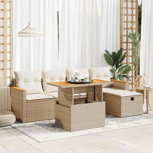 vidaXL 6-delige Loungeset met kussens poly rattan beige, Tuin en Terras, Tuinsets en Loungesets, Loungeset, Nieuw, Verzenden