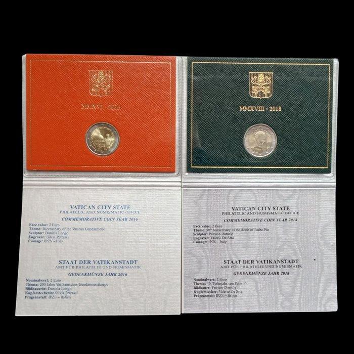 Vaticaan. 2 Euro 2016/2018. 2 Monete Commemorative in folder, Postzegels en Munten, Munten | Europa | Euromunten