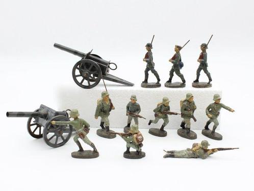 Elastolin - 11x soldats et 2x canons - 1930-1939 - Allemagne, Kinderen en Baby's, Speelgoed | Overig