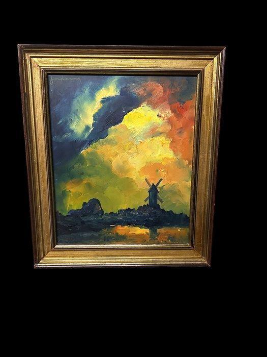 Leo Jordaens (1944-2000) - Landschap met molen, Antiquités & Art, Art | Peinture | Classique