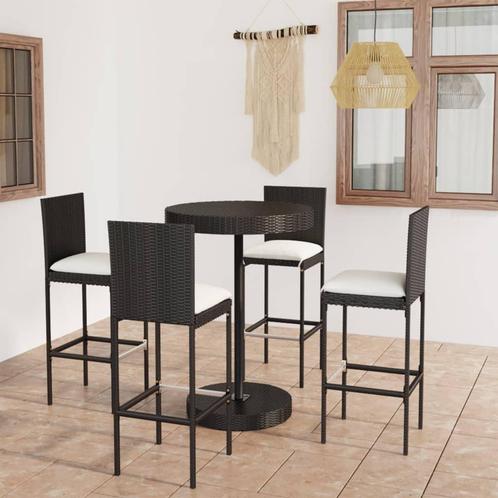 vidaXL 5-delige Tuinbarset met kussens poly rattan zwart, Tuin en Terras, Tuinsets en Loungesets, Nieuw, Verzenden